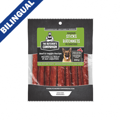 The Butcher's Companion Sausage Sticks Beef & Veggie Recipe Dog Treat