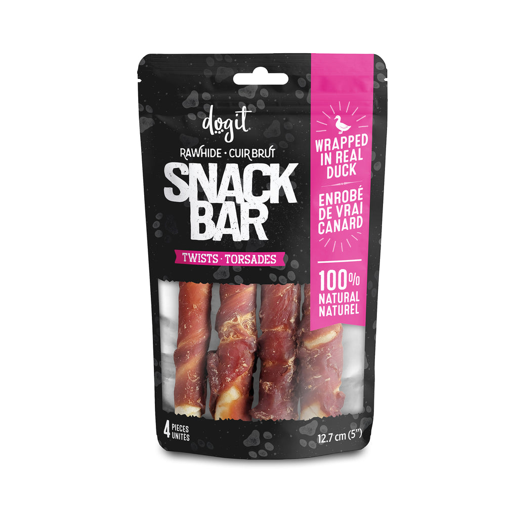 Dogit Snack Bar Rawhide - Duck-Wrapped Twists - 4 pcs