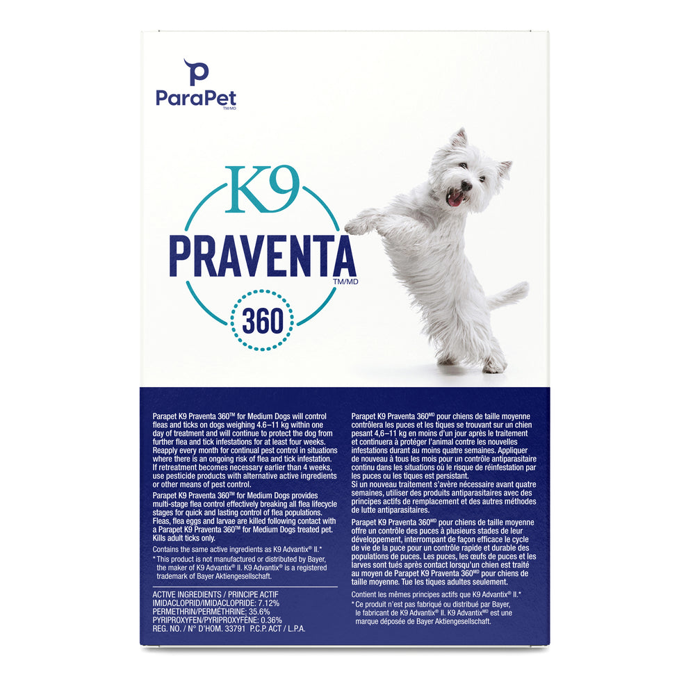 Parapet™ K9 Praventa™ 360 Flea & Tick Treatment - Medium Dogs 4.6 kg to 11 kg
