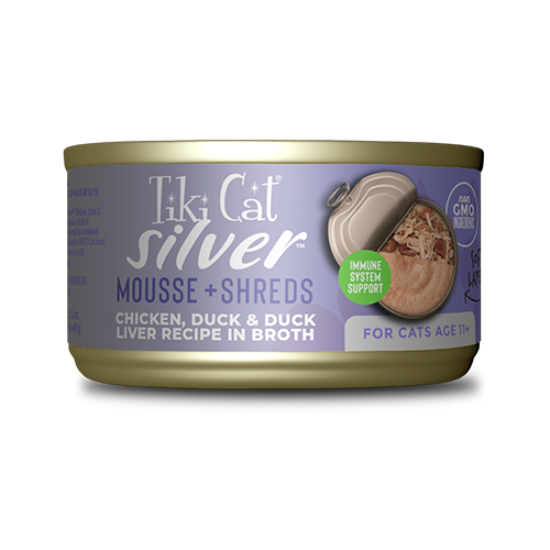 Tiki Cat® Silver™ Senior Mousse & Shreds with Chicken, Duck & Duck Liver