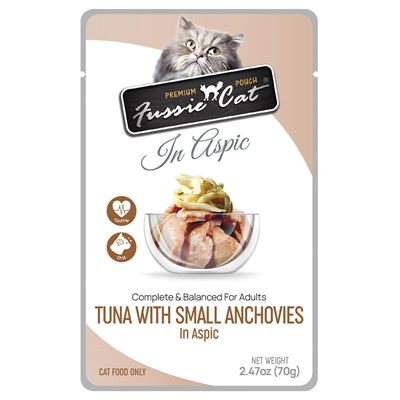 Fussie Cat® Premium Tuna with Small Anchovies in Aspic Pouch