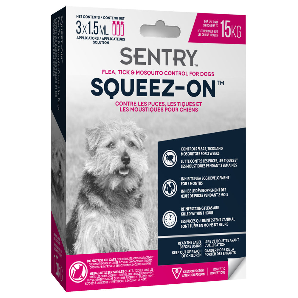 Sentry Squeez-On Flea, Tick & Mosquito Control, For Dogs (up to 15 kg)