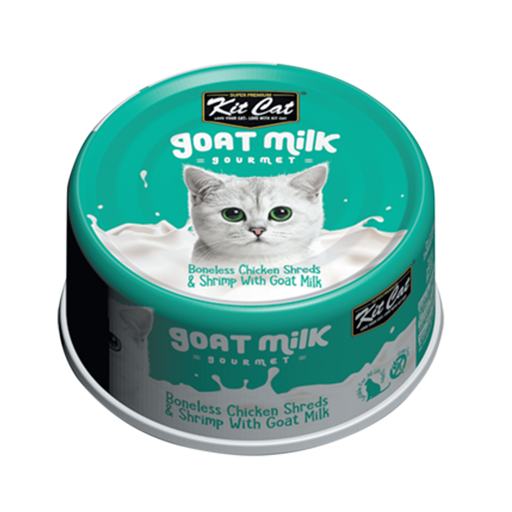 Kit Cat Goat Milk, Boneless Chicken Shreds & Shrimp