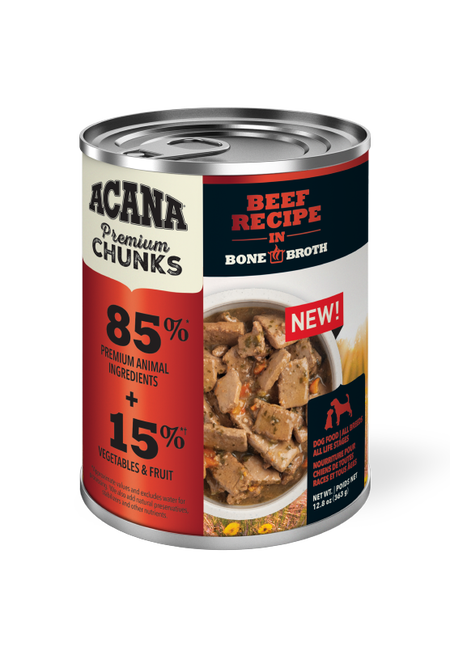 Acana Premium Chunks Beef Recipe in Bone Broth Can