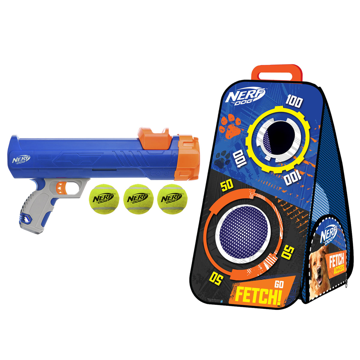 Nerf Dog Tennis Ball Blaster 5 pc Fetch Game Pack Pet Circus